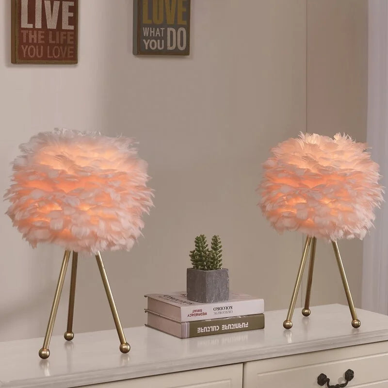 Maxax 19" Tripod Feather Shade Table Lamp Set (Set of 2)