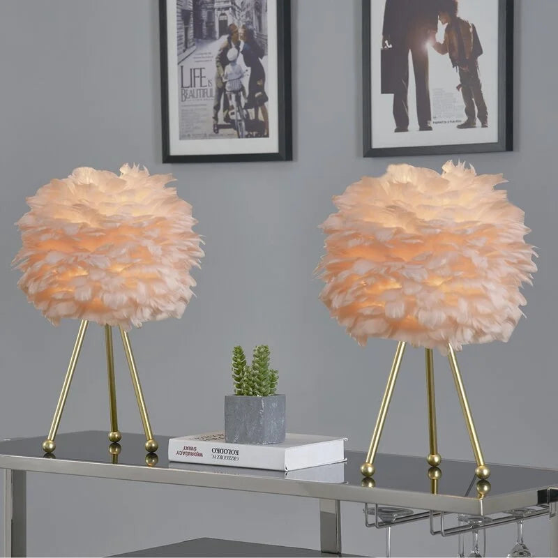 Maxax 19" Tripod Feather Shade Table Lamp Set (Set of 2)