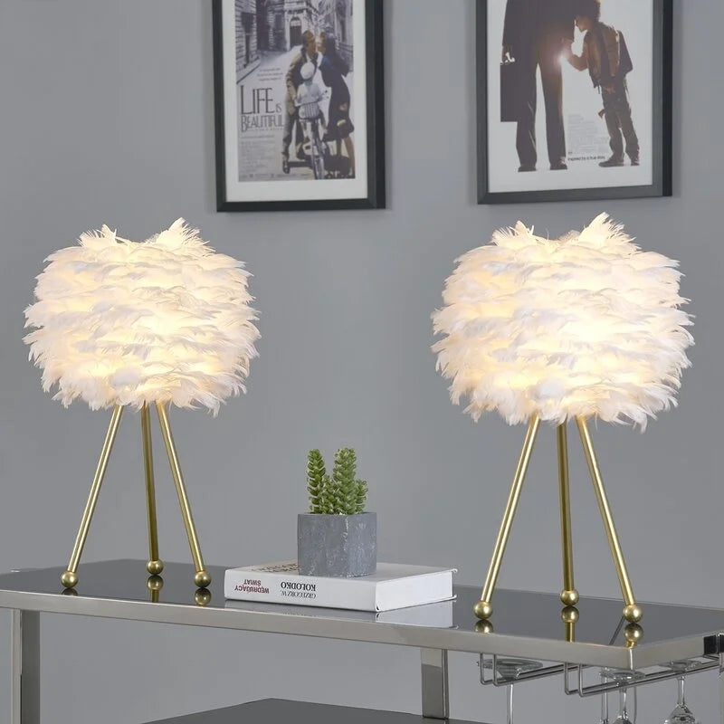 Maxax 19" Tripod Feather Shade Table Lamp Set (Set of 2)