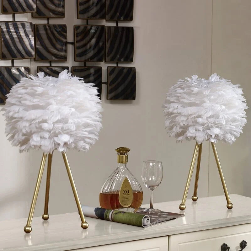 Maxax 19" Tripod Feather Shade Table Lamp Set (Set of 2)