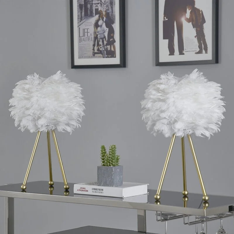 Maxax 19" Tripod Feather Shade Table Lamp Set (Set of 2)