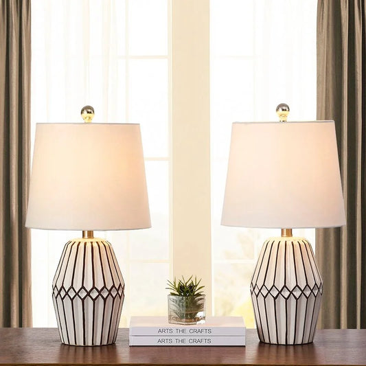 Maxax 20.5" White/Brown Ceramic Table Lamp Set (Set of 2)