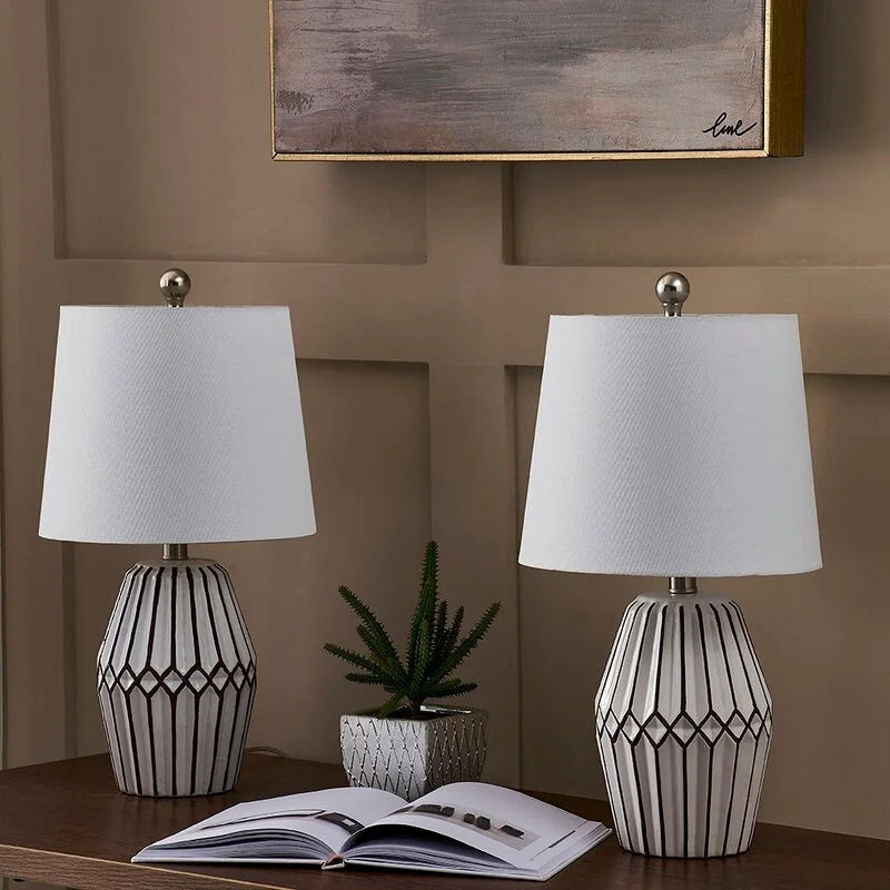 Maxax 20.5" White/Brown Ceramic Table Lamp Set (Set of 2)