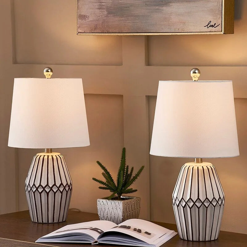 Maxax 20.5" White/Brown Ceramic Table Lamp Set (Set of 2)