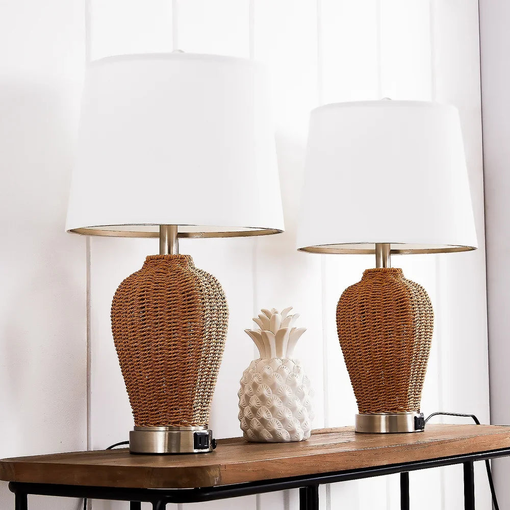 Maxax 21.75" Rattan USB Table Lamp (Set of 2)