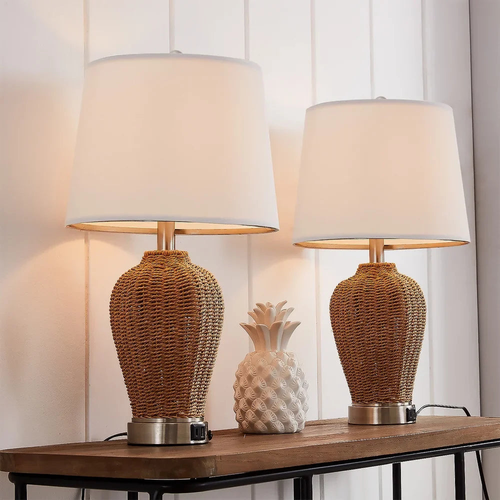 Maxax 21.75" Rattan USB Table Lamp (Set of 2)