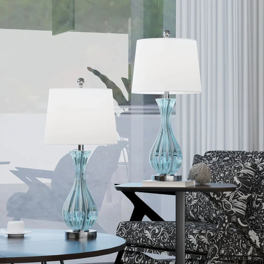 Maxax 25.5'' Blue Glass Bedside Table Lamp Set (Set of 2) - 13*13*25.5