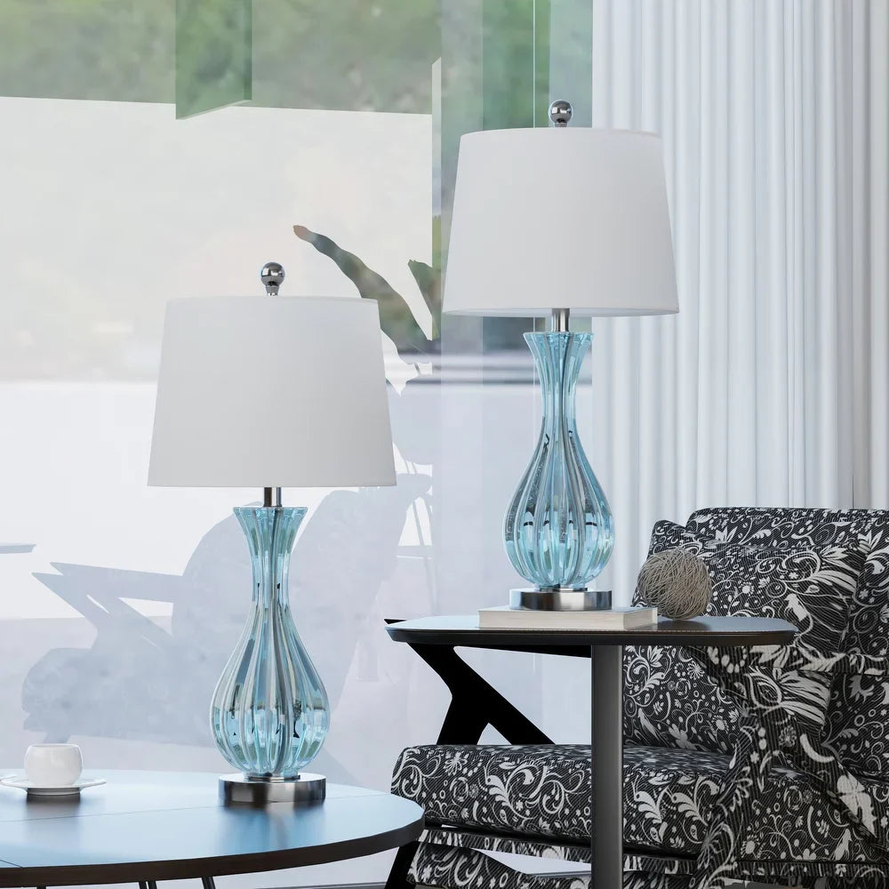 Maxax 25.5'' Blue Glass Bedside Table Lamp Set (Set of 2) - 13*13*25.5