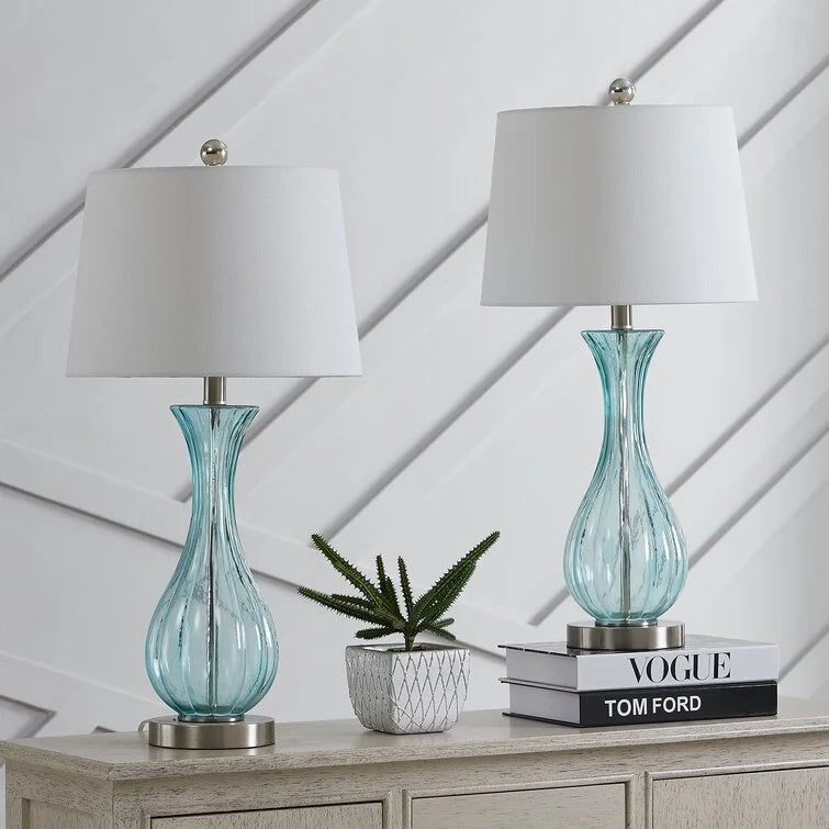 Maxax 25.5'' Blue Glass Bedside Table Lamp Set (Set of 2) - 13*13*25.5