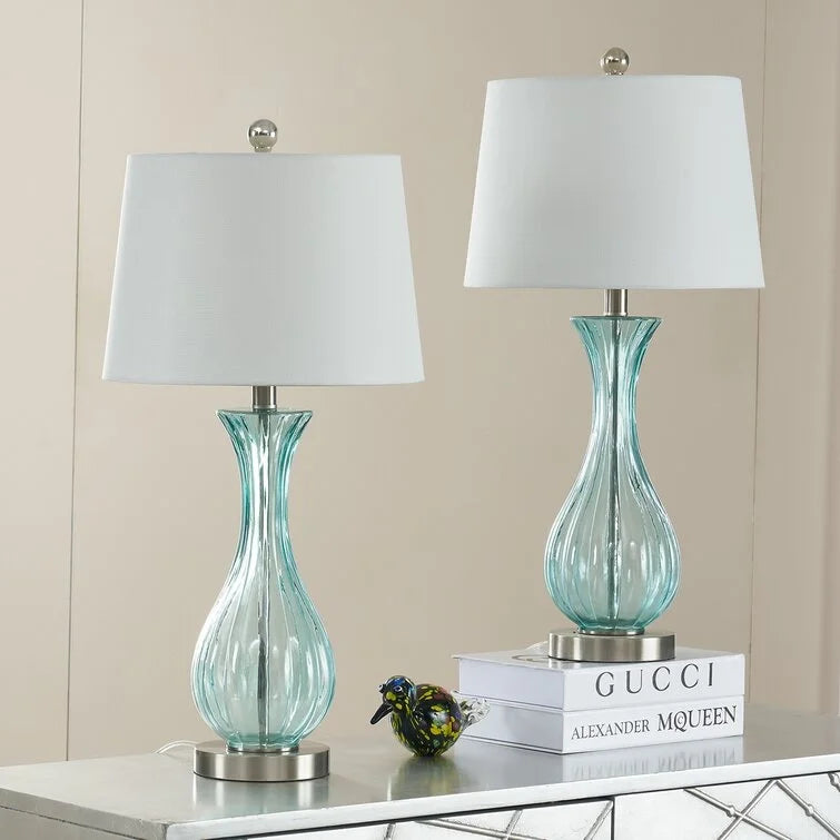 Maxax 25.5'' Blue Glass Bedside Table Lamp Set (Set of 2) - 13*13*25.5