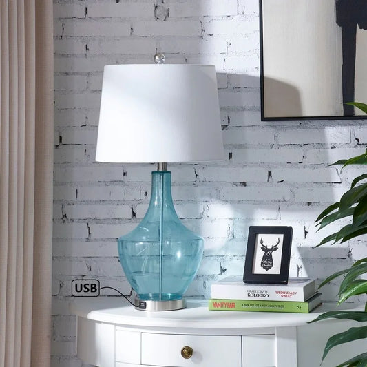 Maxax 26" Clear Glass Bedside Lamp with USB