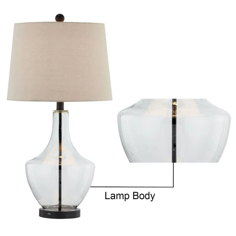 Maxax 26" Clear Glass Bedside Lamp with USB