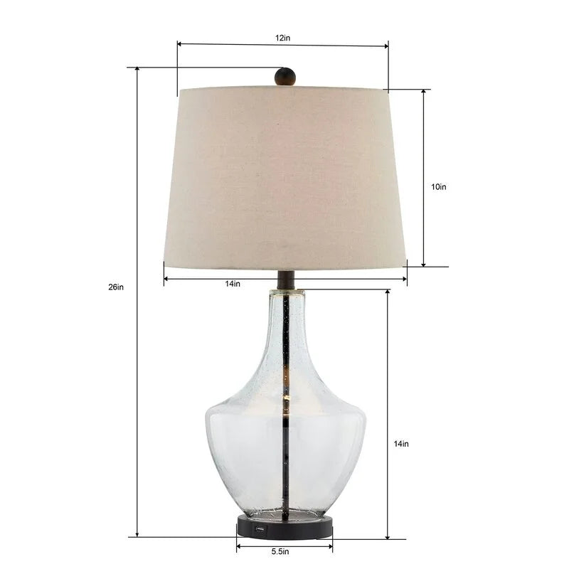 Maxax 26" Clear Glass Bedside Lamp with USB