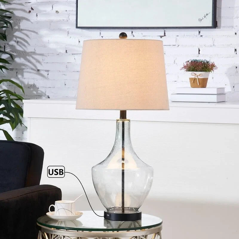 Maxax 26" Clear Glass Bedside Lamp with USB