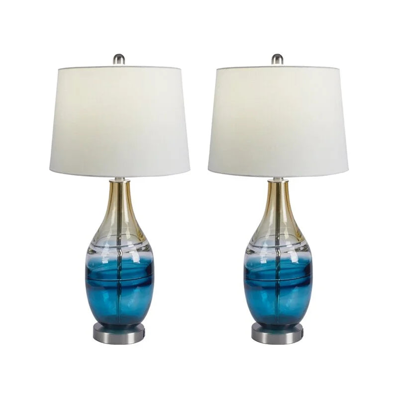 Maxax 27.37" Blue Table Lamp Set with USB (Set of 2)