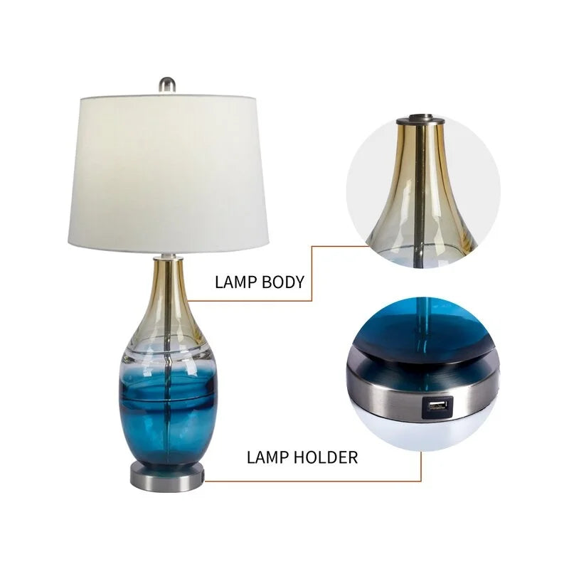 Maxax 27.37" Blue Table Lamp Set with USB (Set of 2)