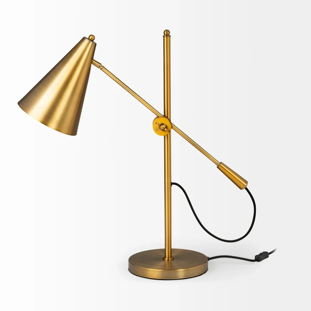 Mercana Fragon I (26"H) Gold-Tone Metal Adjustable Cone Shade Table Lamp - 8.5L x 27.0W x 26.0H