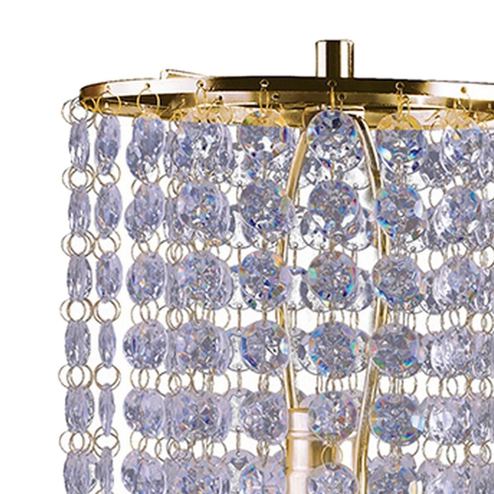 Metal Stalk Design Table Lamp with Hanging Crystals Shade, Gold