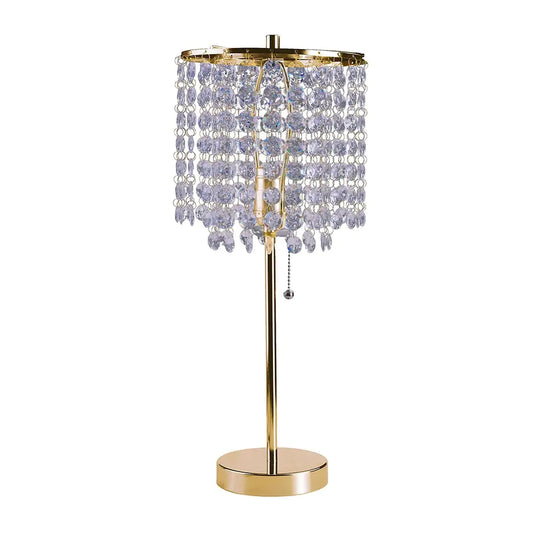 Metal Stalk Design Table Lamp with Hanging Crystals Shade, Gold