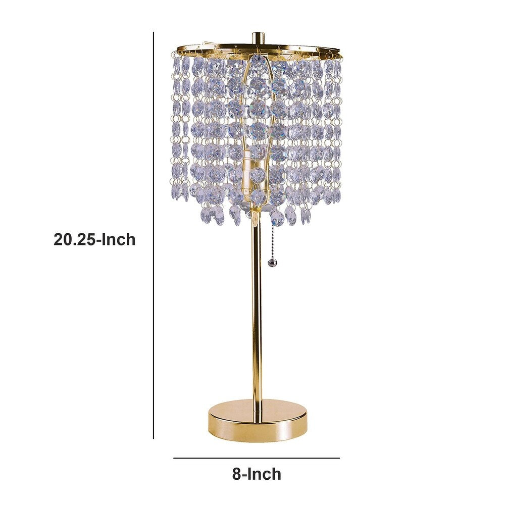 Metal Stalk Design Table Lamp with Hanging Crystals Shade, Gold