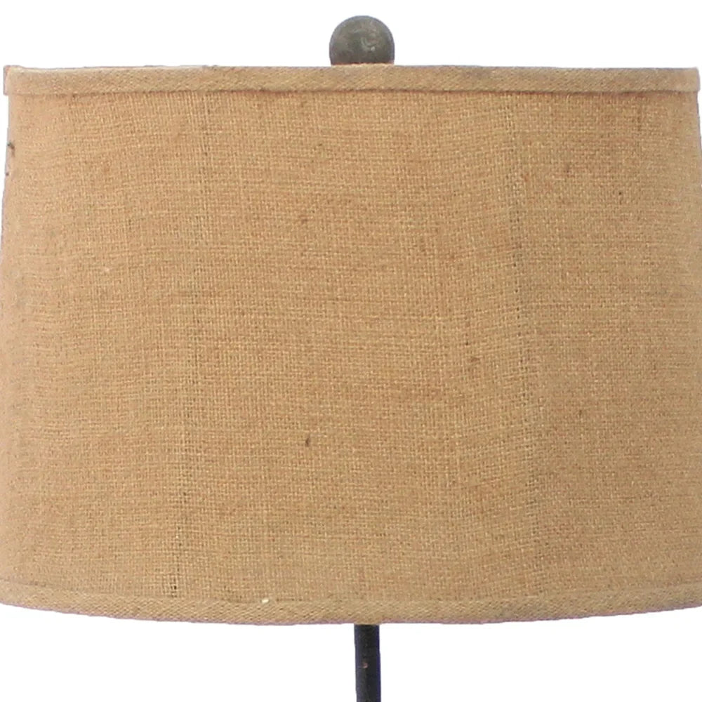 Metal Table Lamp with Flower Accent and Block Base,Beige and Gray