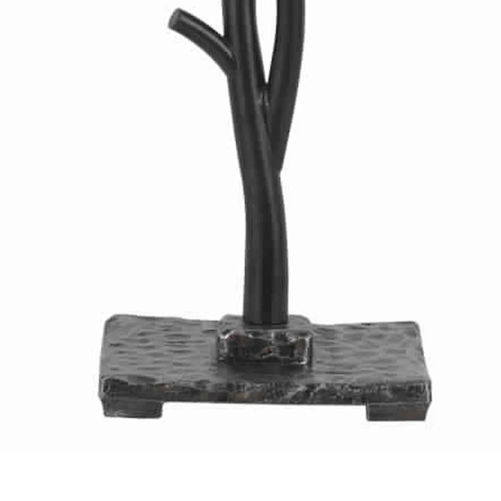 Metal Tree and Bird Body Table Lamp with Tapered Shade, Black and Beige