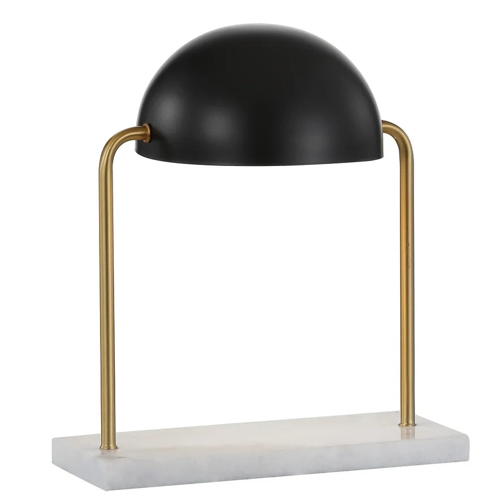 Mia 13.5" Art Deco Dome Lamp with Marble Base, Brass Gold/Black