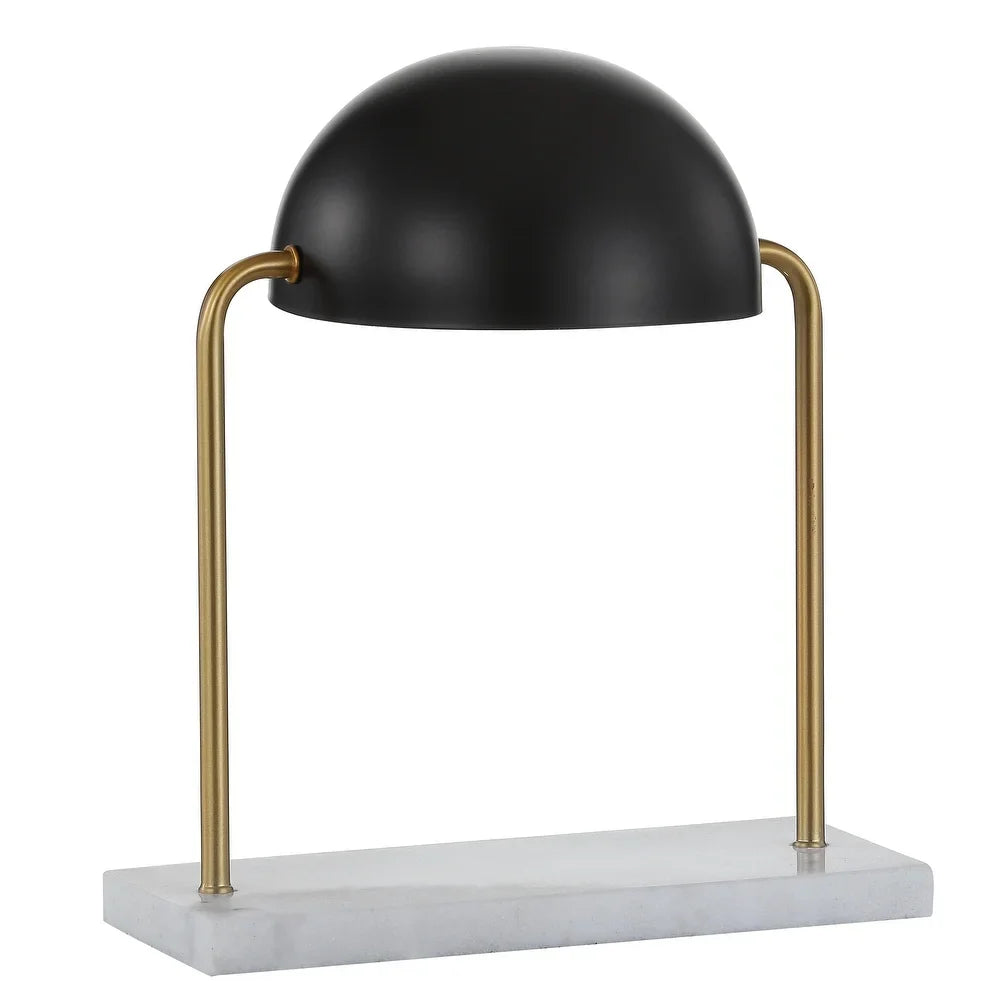 Mia 13.5" Art Deco Dome Lamp with Marble Base, Brass Gold/Black