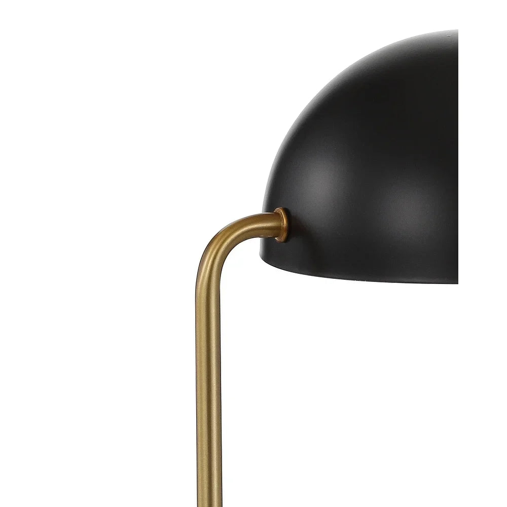 Mia 13.5" Art Deco Dome Lamp with Marble Base, Brass Gold/Black