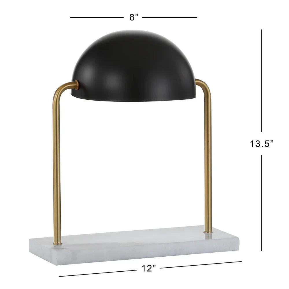 Mia 13.5" Art Deco Dome Lamp with Marble Base, Brass Gold/Black