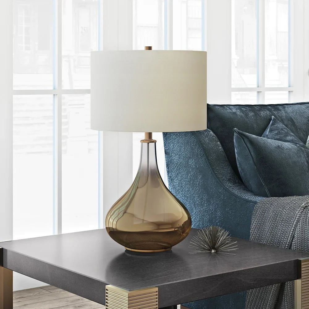 Miroir Table Lamp in Golden Ombre Colored Glass with Linen Shade