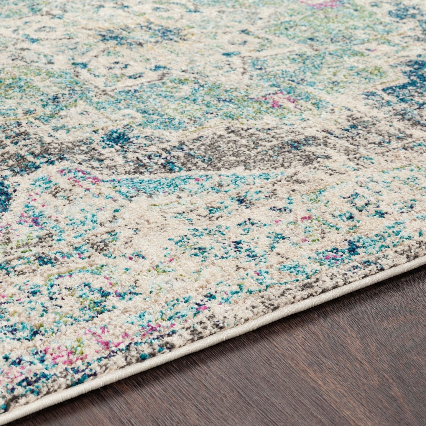 Vintage Medallion Teal Pale Fuchsia Multi-color Area Rug