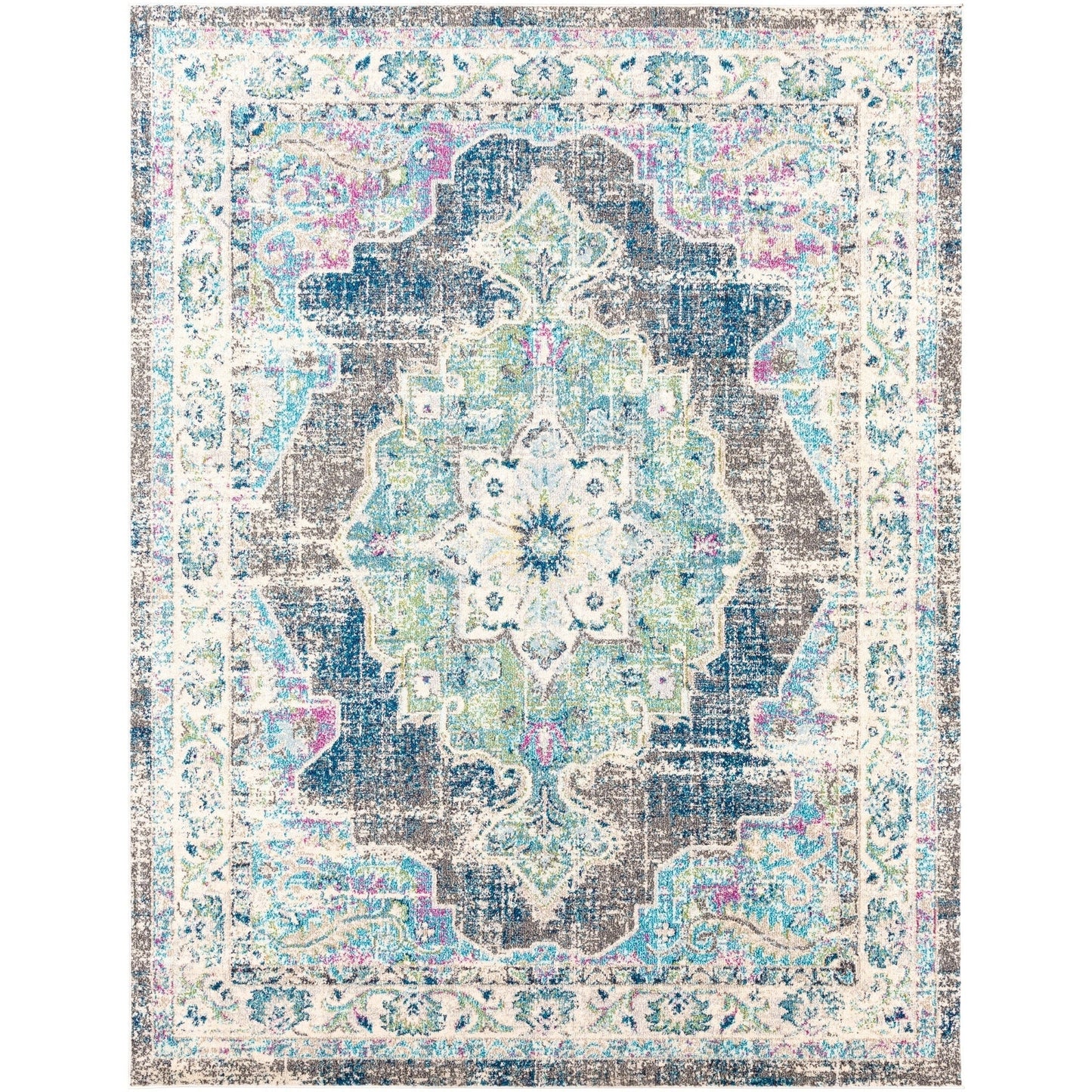Vintage Medallion Teal Pale Fuchsia Multi-color Area Rug
