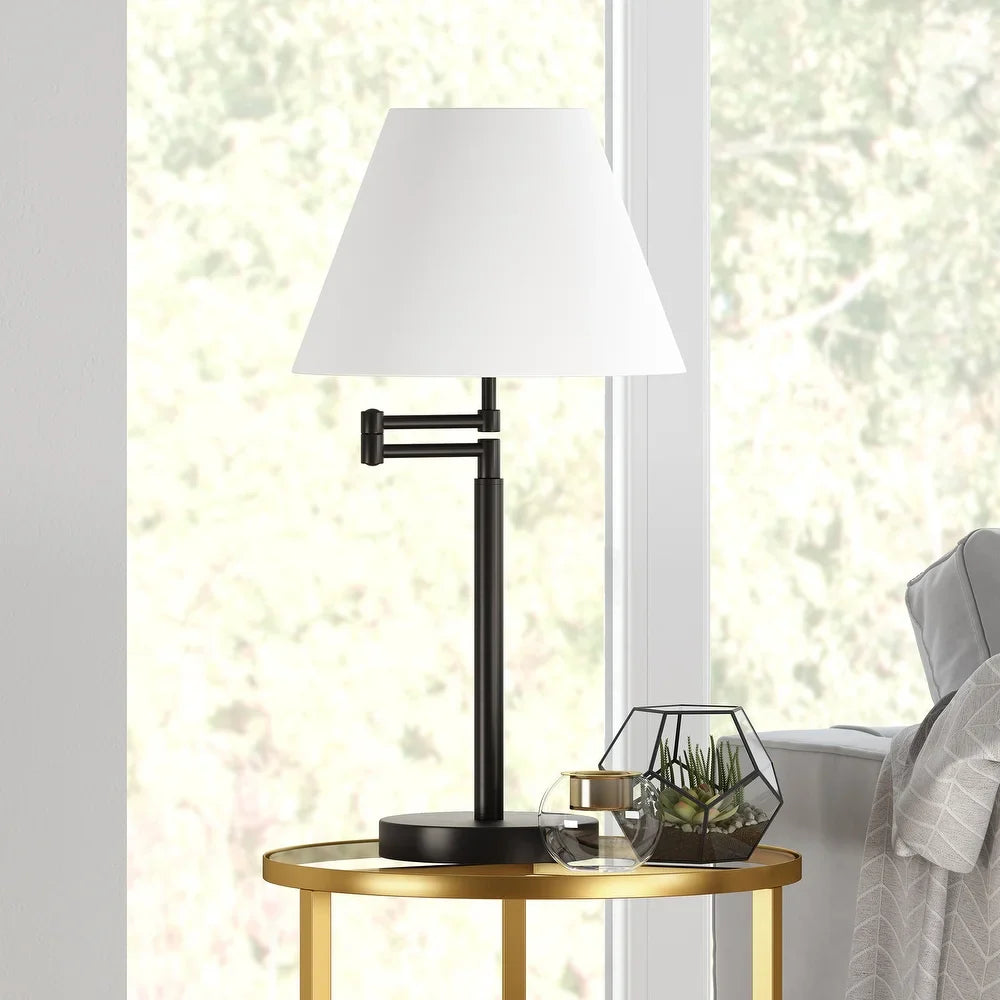 Moby Swing Arm Blackened Bronze Table Lamp with Empire Shade