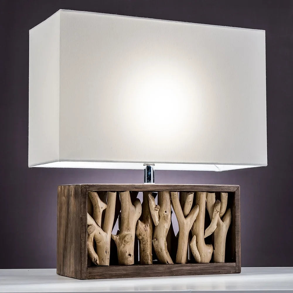 Modern Home Nautical Driftwood Wood Box Table Lamp