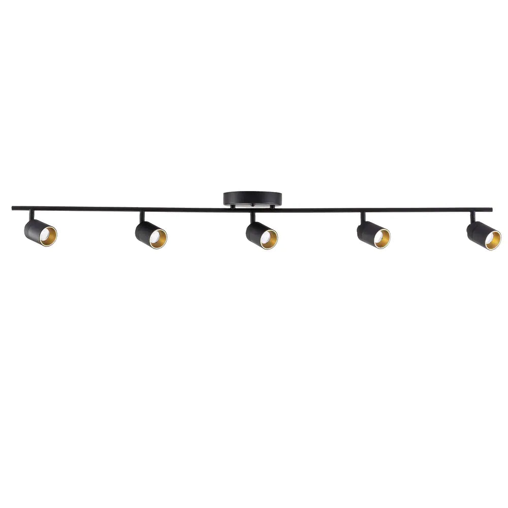 VidaLite Modern LED Track Light, 7W Five Bulb Fixed Rail Ceiling Lighting with Rotating Heads, 3000K, 2450 Lumens, Black Iron