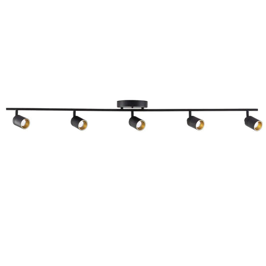 VidaLite Modern LED Track Light, 7W Five Bulb Fixed Rail Ceiling Lighting with Rotating Heads, 3000K, 2450 Lumens, Black Iron