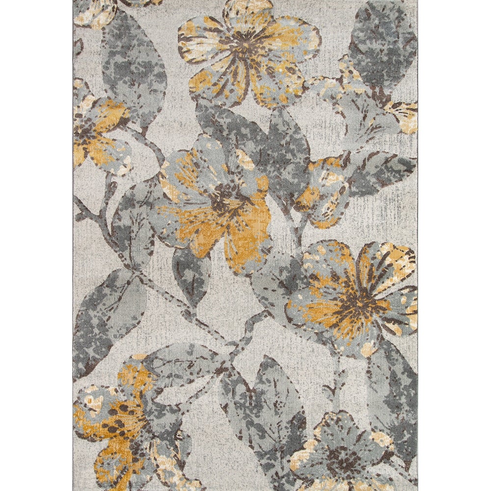 Polyester Blend Floral Soft Area Rug  Grey