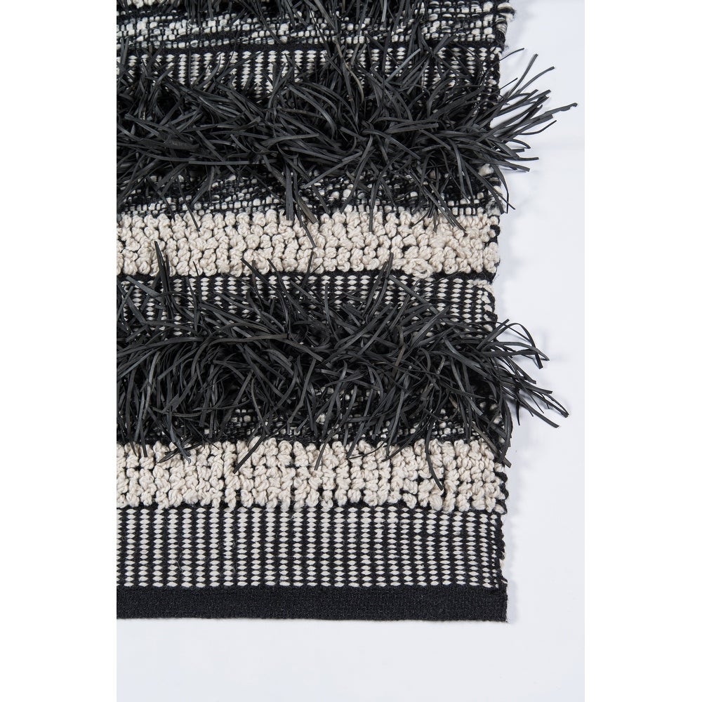 Otto Hand Woven Striped Black Indoor Outdoor Soft Area Rug