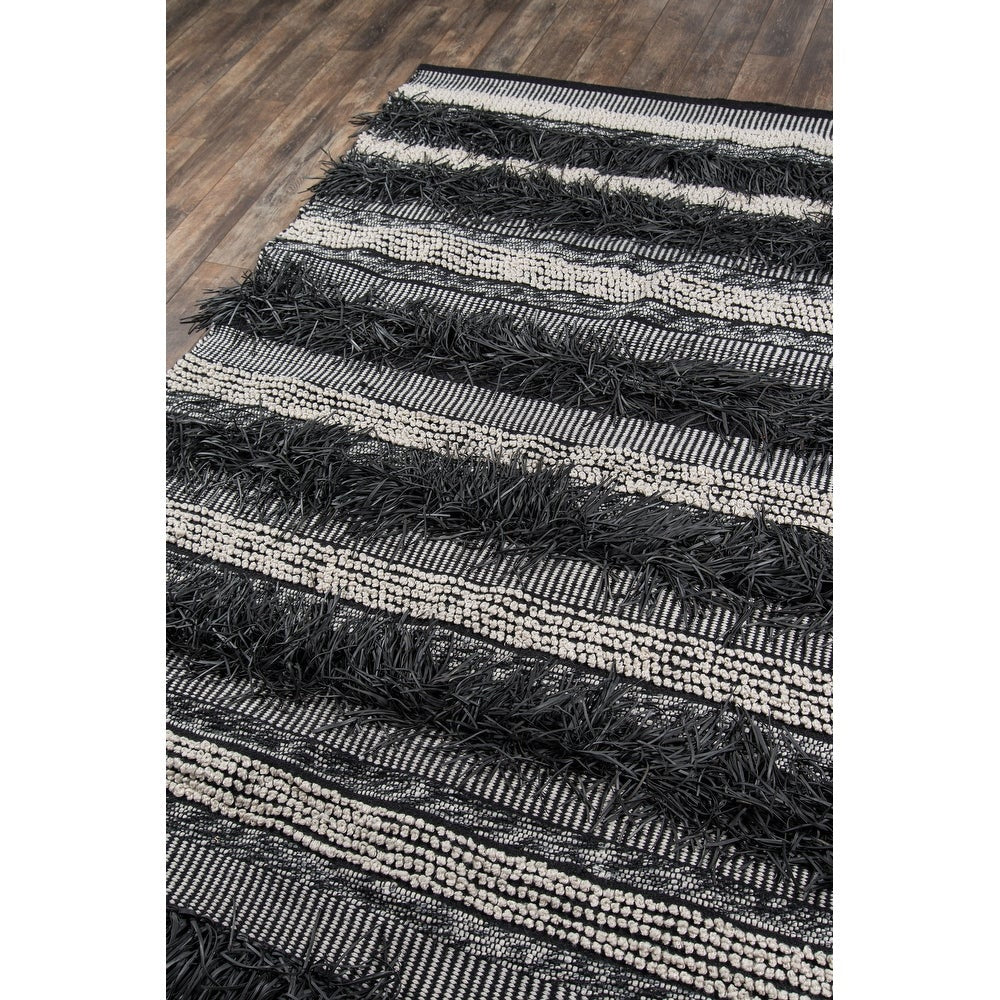 Otto Hand Woven Striped Black Indoor Outdoor Soft Area Rug