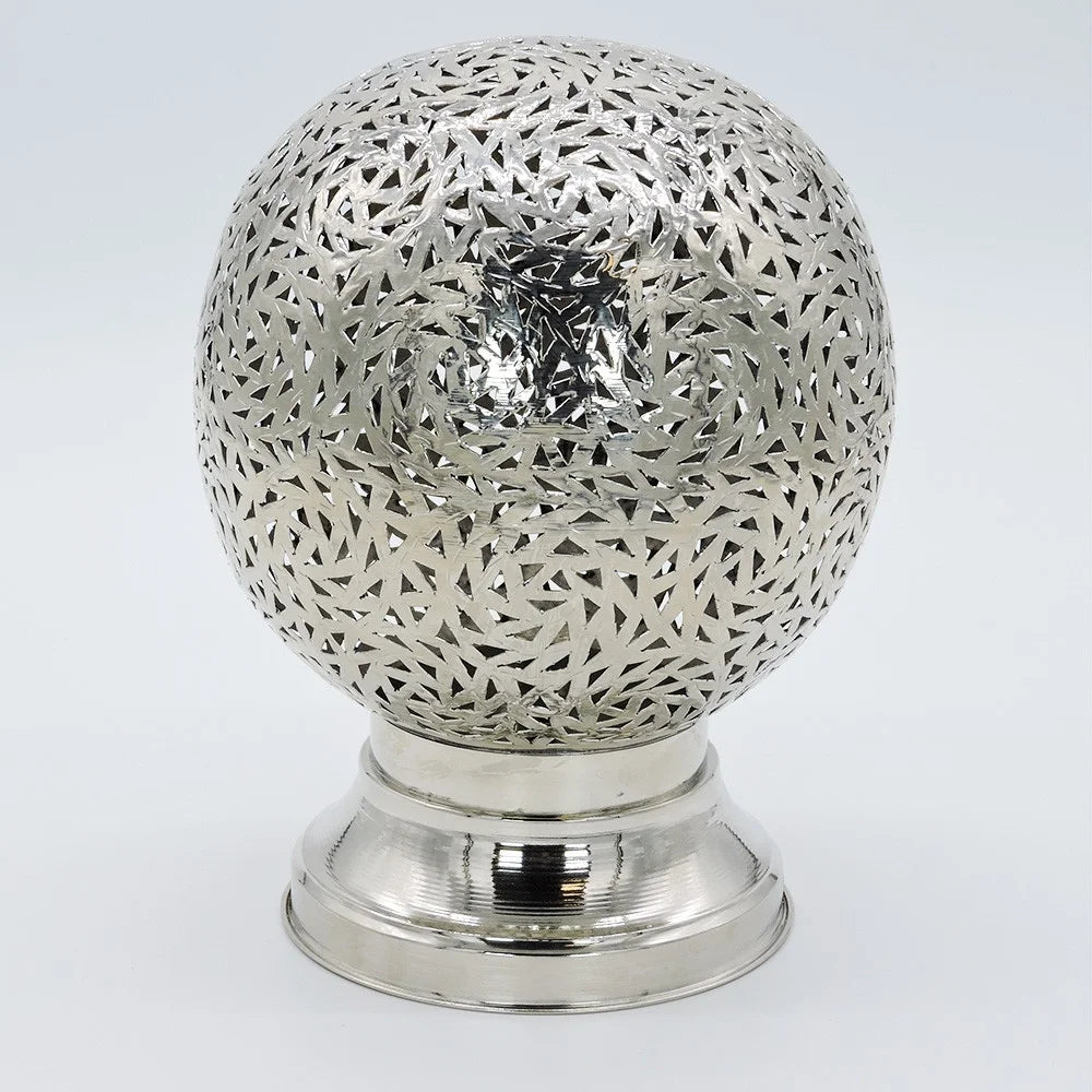 Moroccan Handmade Brass (Chromed) Table Lamp 11 x 9 Inches Silver Lighting. - Set Of 1