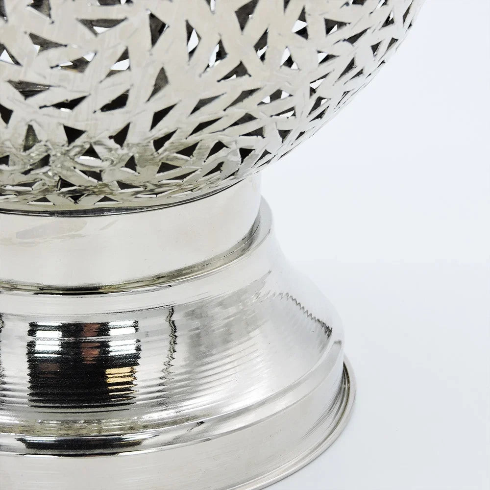 Moroccan Handmade Brass (Chromed) Table Lamp 11 x 9 Inches Silver Lighting. - Set Of 1