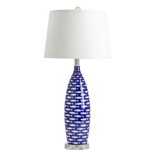 Mya 30"H Blue Ceramic Fish Lamp - 29.75"H x 14"Rnd