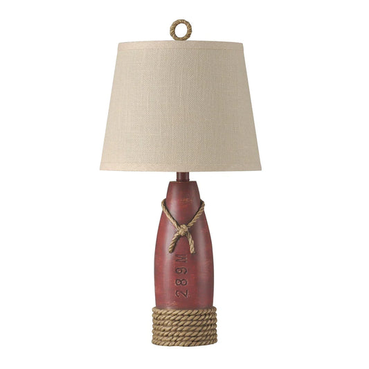 StyleCraft Nantucket Red Table Lamp - Cream Hardback Canvas Shade