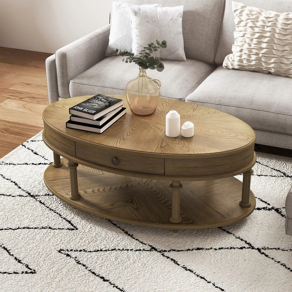 Oval Coffee Table with Storage Drawer