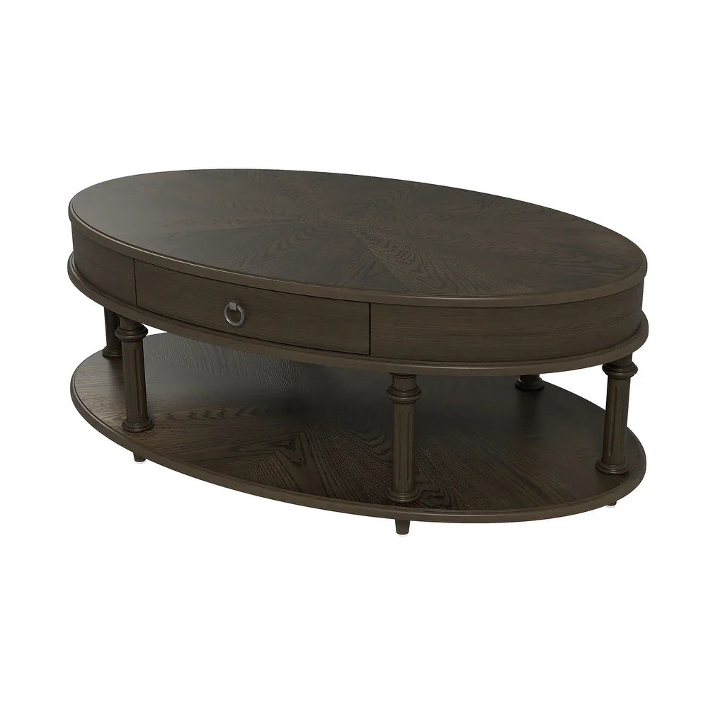 Oval Coffee Table with Storage Drawer