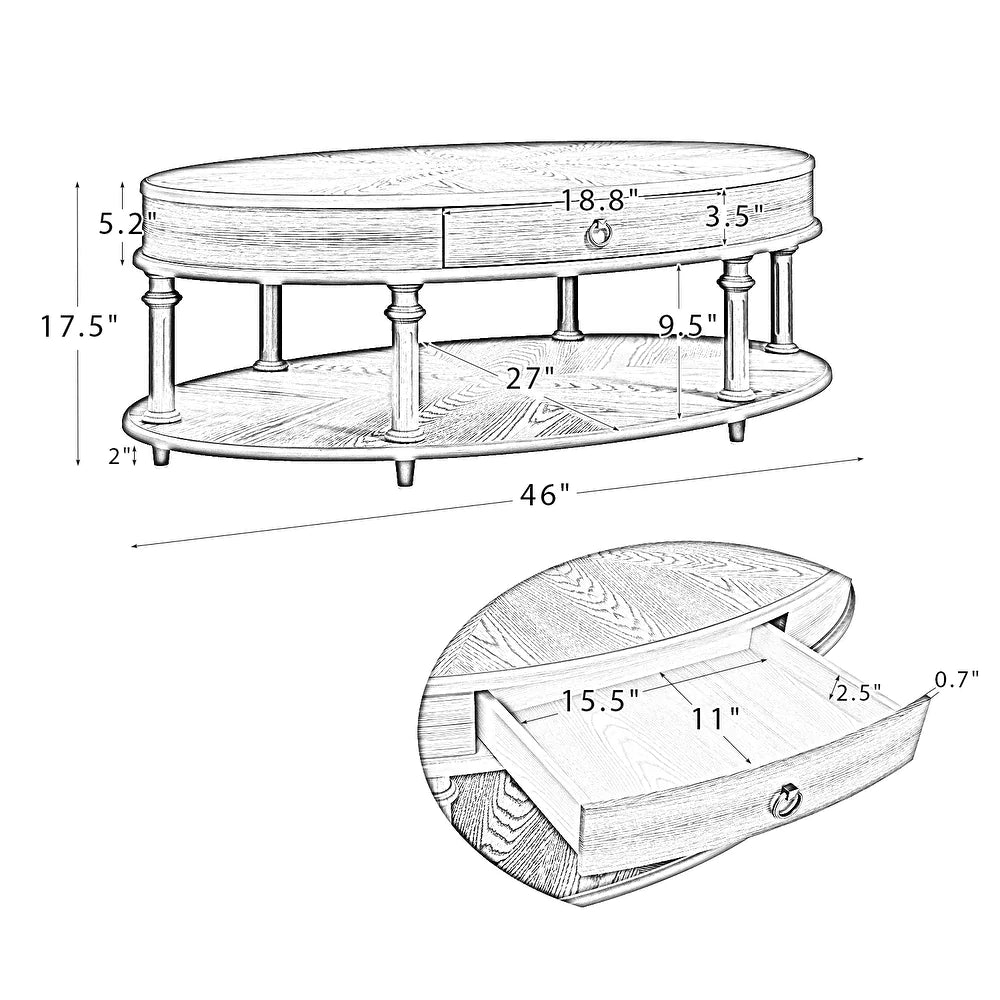 Oval Coffee Table with Storage Drawer