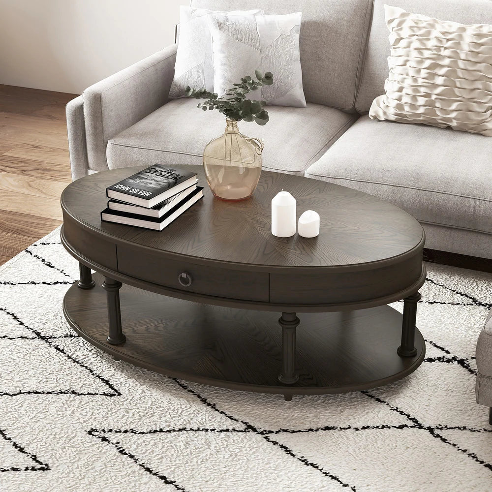 Oval Coffee Table with Storage Drawer