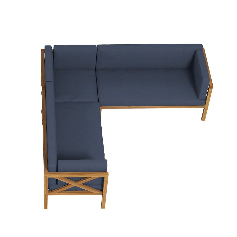 Nicoletta Modern Solid Wood 4-Piece Outdoor Sectional Sofa with Cushions
