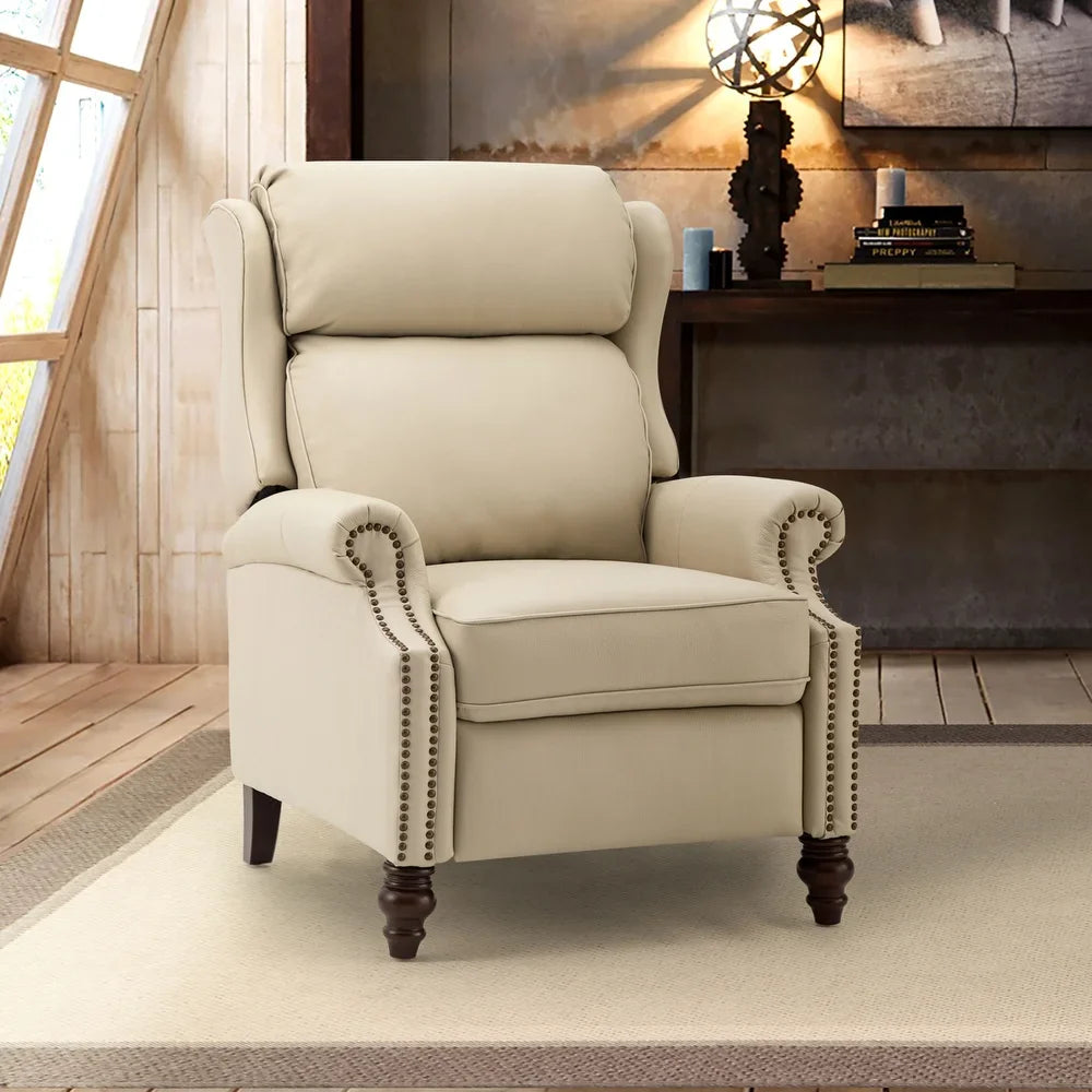 Noëmon Genuine Leather Recliner with Nailhead Trims